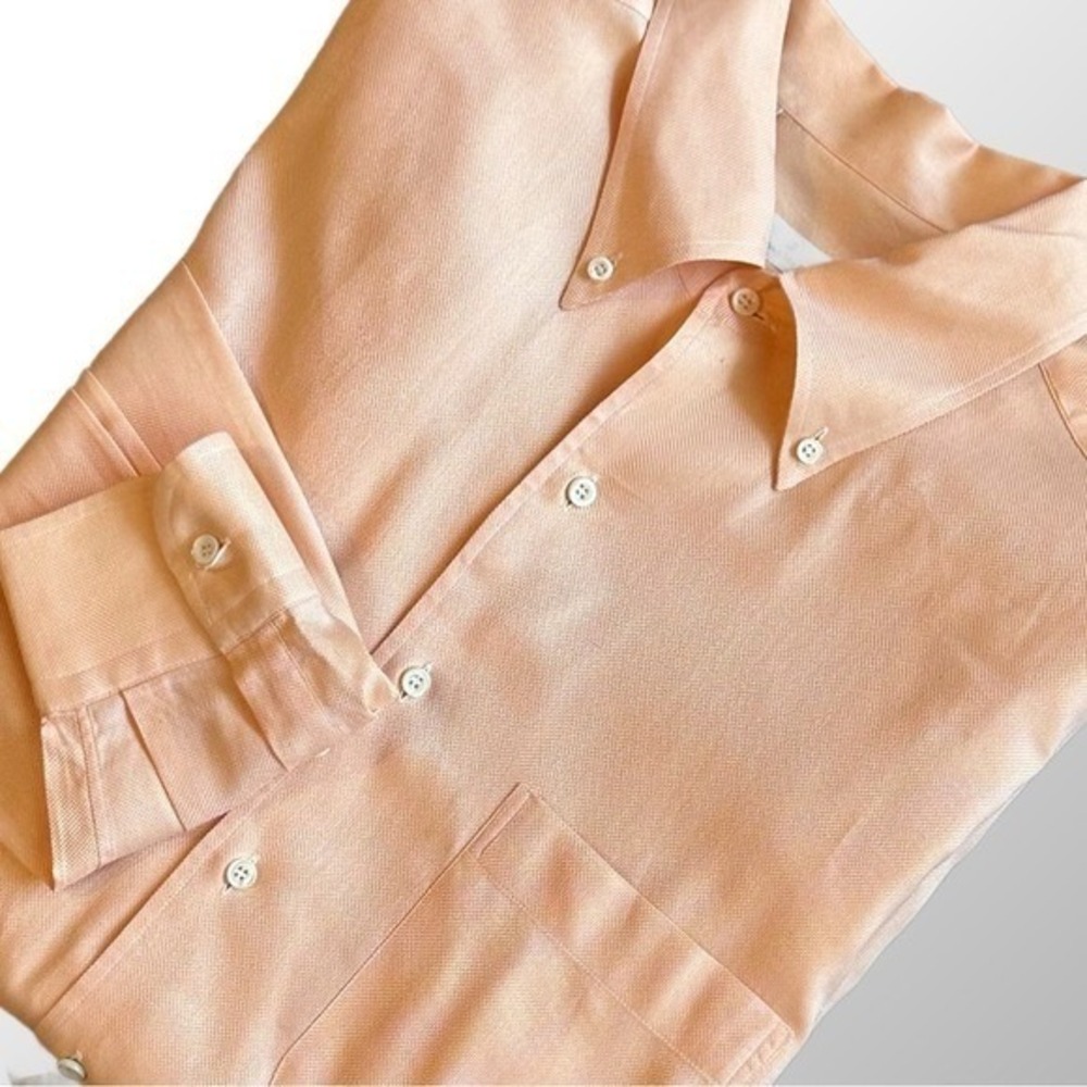 Ermenegildo Zegna Shirt Size 42‎ / 16.5 Textured Peach Button Up Long Sleeve